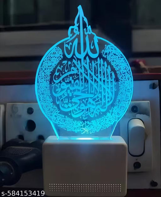 Premium Islamic 3D Acrylic Night Lamp with Allah Name & Quran Ayat Calligraphy | 7 Color Auto Changing LED Light | Touch Control USB Decorative Lamp for Home, Masjid, Ramadan & Gift