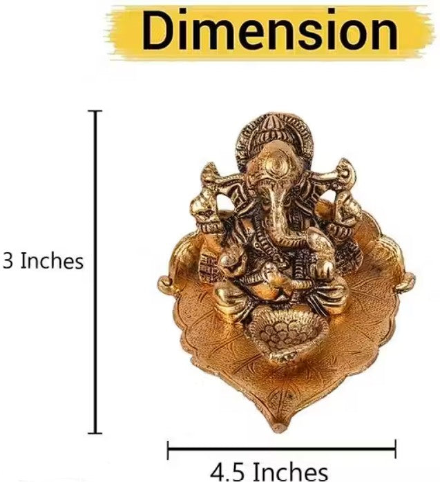 Ganesh On Pipal Leaf One Diya Set For Vastu, Home,Temple,Office And Gifting Purpose Luck, Love, Happiness and Prosperity Size L-B-H-9.5x10.5x6 CM