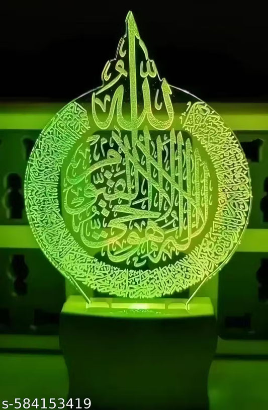 Premium Islamic 3D Acrylic Night Lamp with Allah Name & Quran Ayat Calligraphy | 7 Color Auto Changing LED Light | Touch Control USB Decorative Lamp for Home, Masjid, Ramadan & Gift
