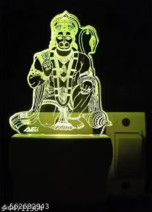 Night Lamp Home & Kitchen Home Décor Lights Multicolor LED Night Lighting power saver auto color change lamp for bedroom living room office decoration gift mandir tample hindu god bhagvan hanuman